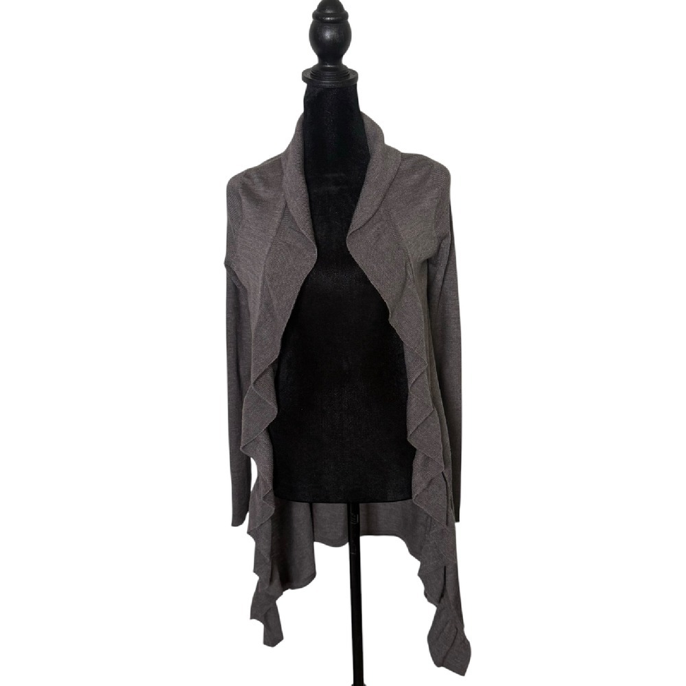 Kinross Cashmere Ruffle Open Front Cardigan Sweater Size XS Gray Cozy Knit